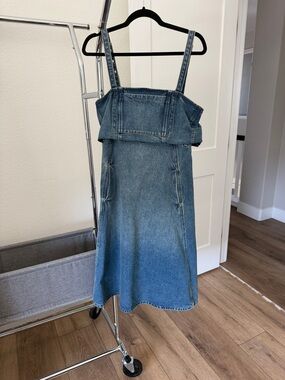 Tory Burch Blue Denim Midi Dress with Square Bodice